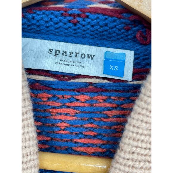 Sparrow Anthropologie Fair Isle Chunky Knit Zip Hoodie Sweater XS Cabincore - Picture 5 of 6